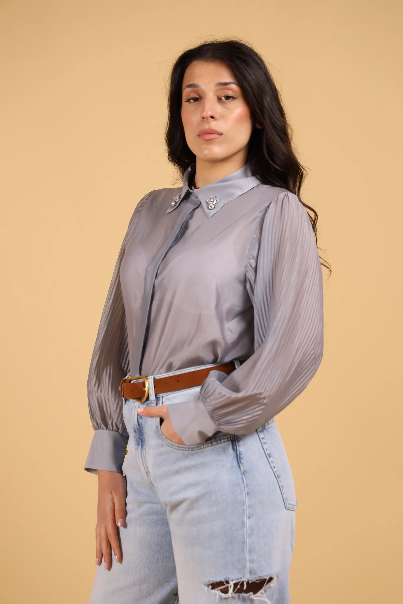 ATOS LOMBARDINI -CHEMISE MANICA PLISSè PERLA