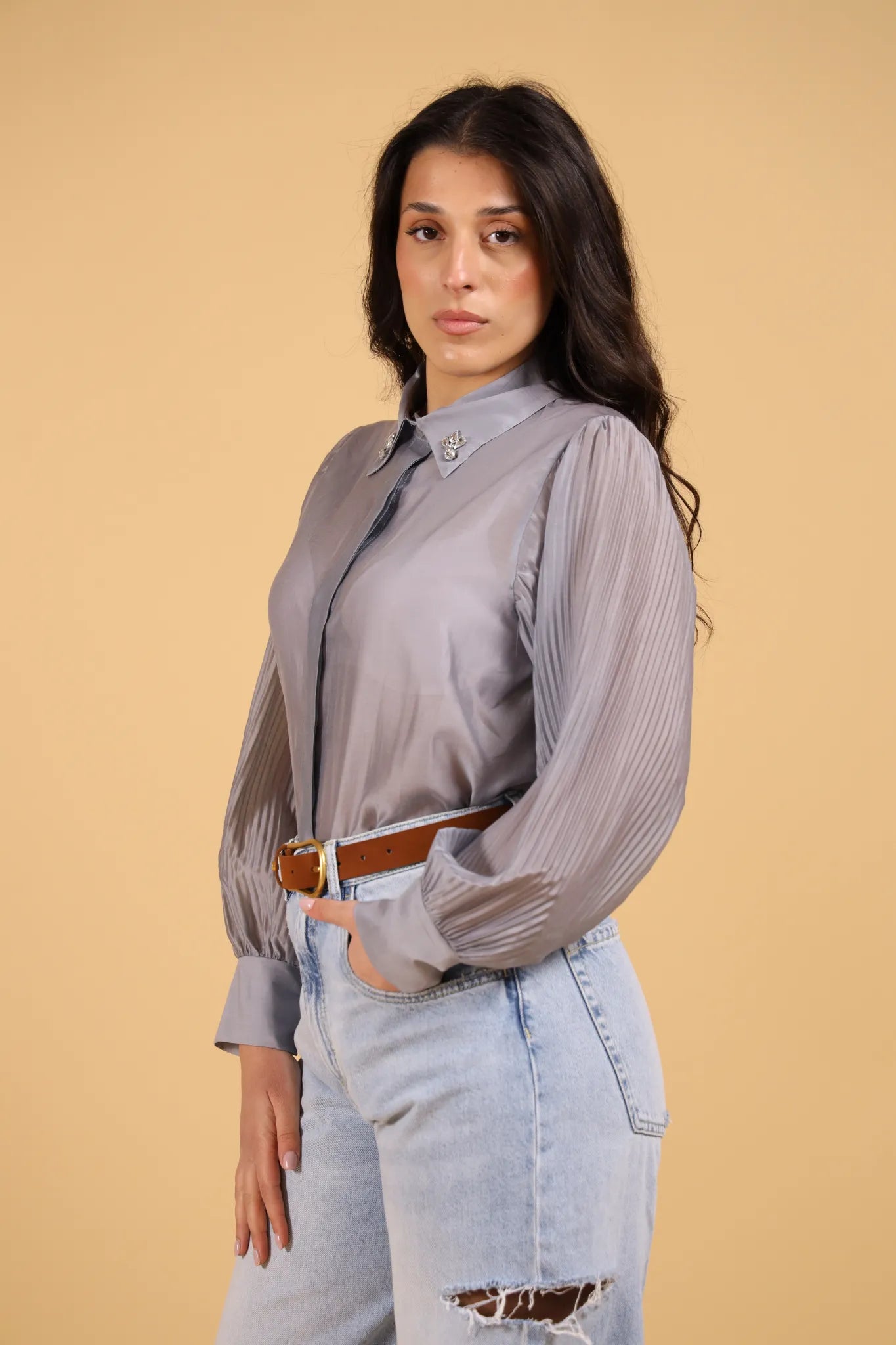ATOS LOMBARDINI -CHEMISE MANICA PLISSè PERLA